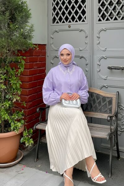 comstar Women's Stylish Pleated Long Skirt Cream