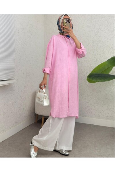 Modamorfo Oval Cut Karash Long Casual Tunic -Pink