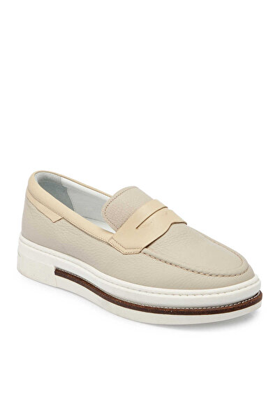Tergan Bej Hakiki Deri Erkek Loafer - E24I1AY56706-B19