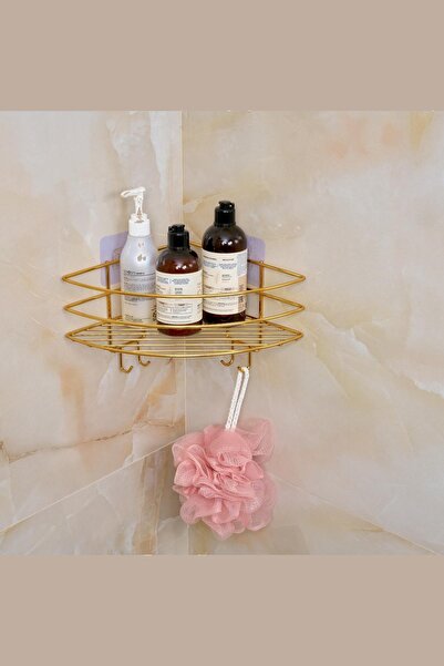 Edora Home منظم رف زاوية ذهبي فاخر - حامل شامبو للحمام من المعدن المقاوم للصد...