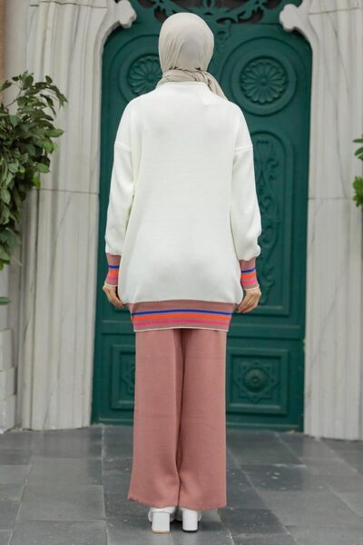 Neva Style Σετ δύο τεμαχίων με μοτίβο Dusty Rose Hijab Knitwear 6399GK