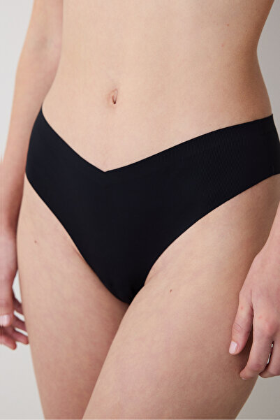 Penti Ribbed Bonding V Shape Black Brazilian Panties