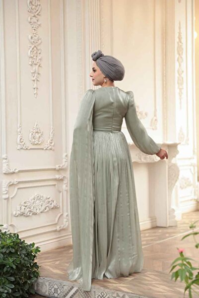 N.S NEVA STYLE - Βραδινό φόρεμα με λεπτομέρεια καμπανέτας και μενταγιόν 53021MINT