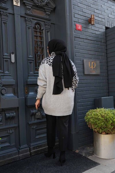 N.S NEVA STYLE Πλεκτό πουλόβερ με σχέδιο γκρι Τούνικ 8818GR