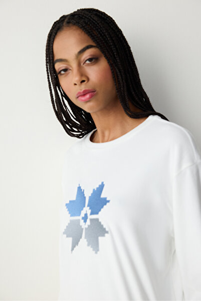 Penti Süßes Snowflake Fuzzy Off-White-Sweatshirt
