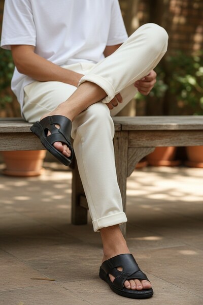 Konfores Μοντέλο 2042 - Γνήσιο δέρμα, Σόλα μασάζ, Ανατομικές Ανδρικές Παντόφλες