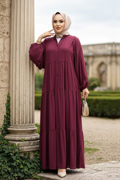 N.S NEVA STYLE Kat Pleated Plum Hijab Dress 20612Mu