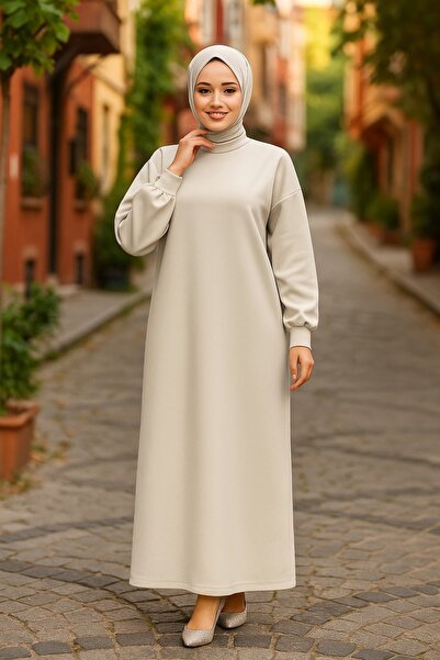 Neva Style Μπεζ Φόρεμα Hijab Sweatshirt - 23641BEJ