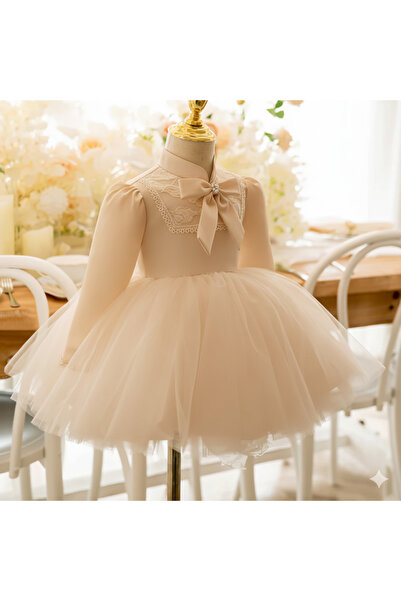 melek golden κορίτσι παιδικό φόρεμα λολίτα φόρεμα πριγκίπισσας μακρυμάνικο φιόγκο νυφικό φόρεμα μπάλα