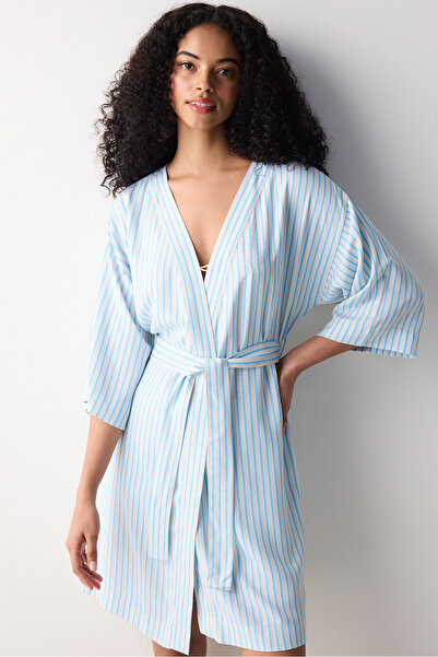 Penti Alice Striped Blue Shoulder Morning Gown