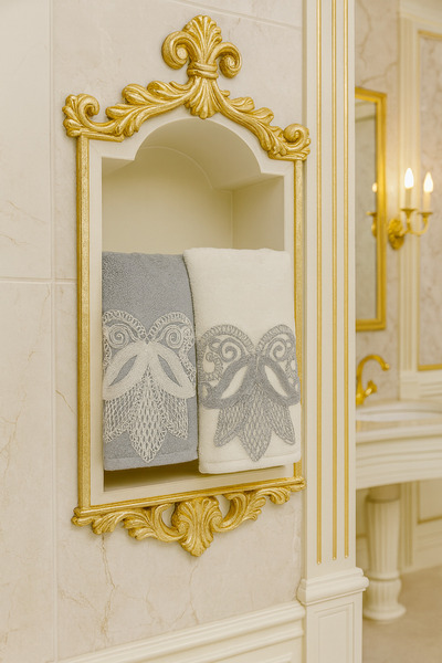 Çeyiz Bahçesi 2-листовий оксамитовий рушник для рук сірого кремового кольору