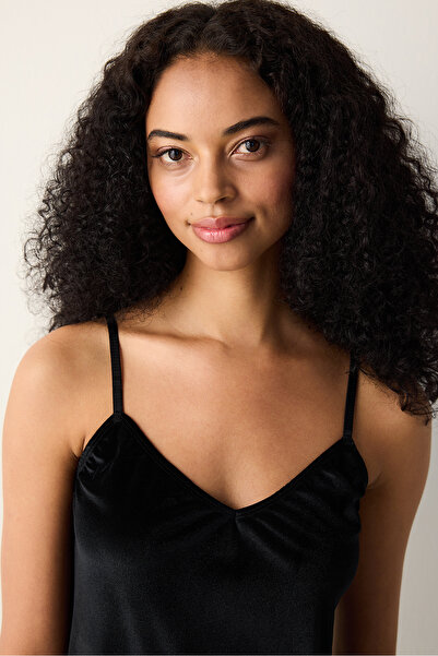 Penti Black Velvet Siyah Atlet Pijama Üstü