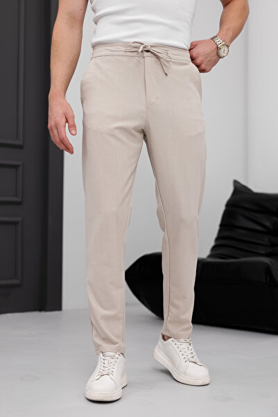 MODAMESTO Ανδρικό παντελόνι Jogger με μπεζ χαλαρή εφαρμογή με πλαϊνές τσέπες ...