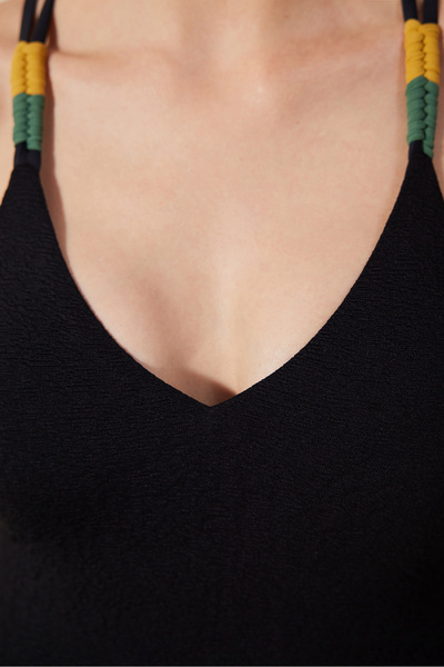 Penti Arlo Strukturierte und Makromeli Schwarz Badeanzug