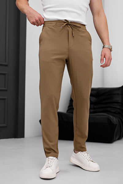 MODAMESTO Мъжки джогър панталон с връзки и страничен джоб, камилен цвят, свободна кройка