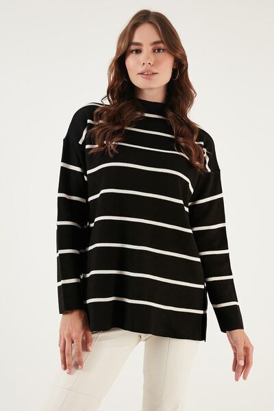 Lela Striped Stand Collar Onesize Knitwear Sweater Pullover 4615197 Y