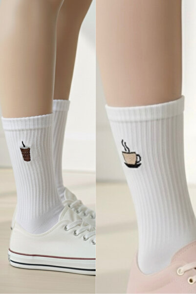 AYDK Минималистичен комплект от 2 чифта чорапи с бродерия на чаша кафе лате и чаша, подходящ за мъже и жени