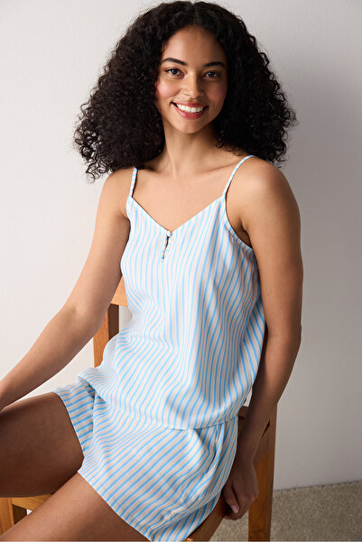 Penti Alice csíkos kék alsónadrágos pizsama felső