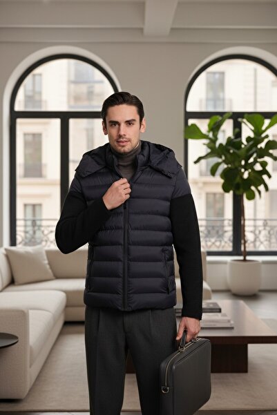 Frappoli Чоловічий пуховик з капюшоном, товстий, з в'язаними рукавами та ребрами