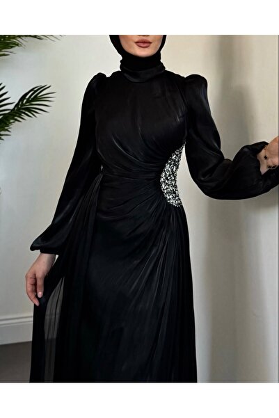 Modamorfo Βραδινό φόρεμα Janjan με λεπτομέρεια από πέτρα και ελαστική λαβή - Μαύρο