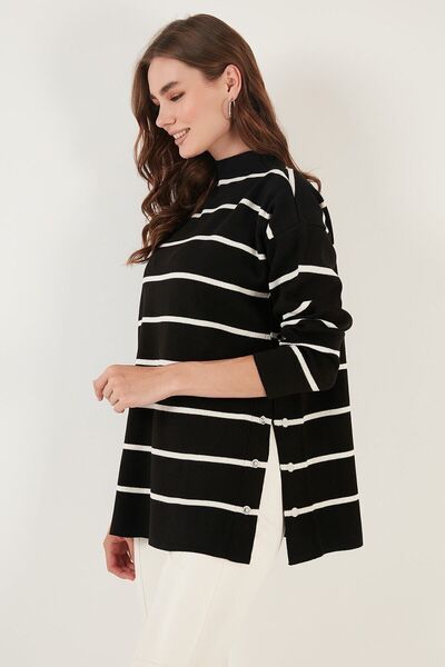 Lela Striped Stand Collar Onesize Knitwear Sweater Pullover 4615197 Y