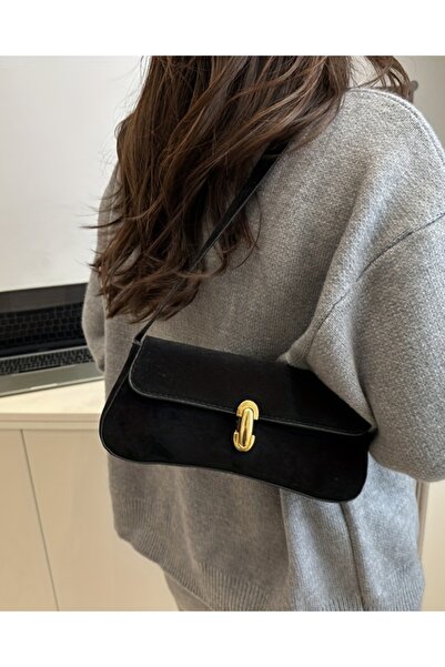 Marvelis حقيبة يد وكتف نسائية من الجلد السويدي الأسود من ناتاليا