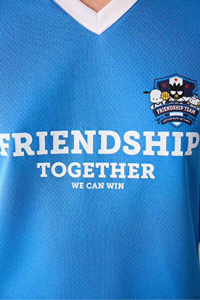 Penti Top albastru cu mânecă lungă cu decolteu rotund cu imprimeu Sanrio