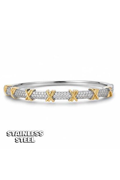 POKAK XOXO Zirkon Taşlı Çelik Kelepçe Bilezik