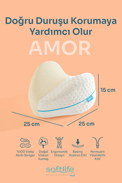 Softlife AMOR Visco Heart Model Pernă pentru genunchi Pernă ortopedică între picioare Pernă Visco 25x25x15cm