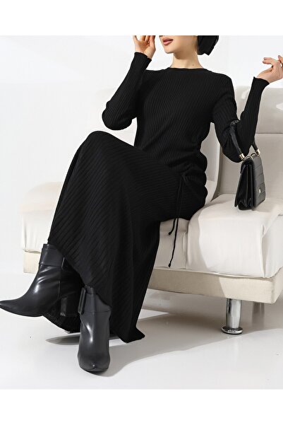 Modamorfo Waist gathered fish knit dress -black