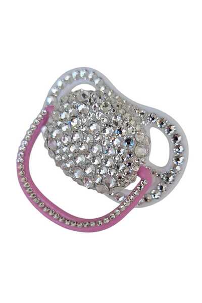 by Alexandra Vacarusi Suzeta personalizata cu Cristale , suzeta 0-6 luni , suzeta fetita,roz -alb