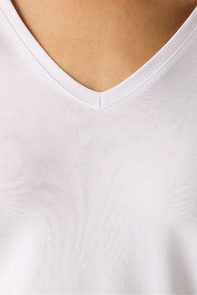 Penti Βαμβακερό V-λαιμόκοψη Basic Λευκό μακρυμάνικο μπλουζάκι