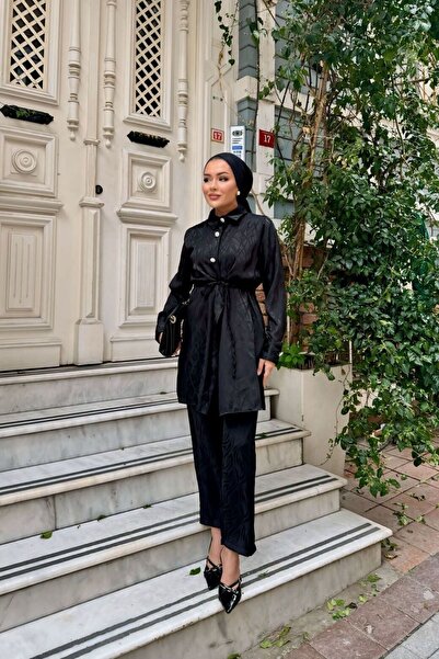 comstar Kadın Uzun Kol Ceket Bol Pantolon Siyah İkili Takım