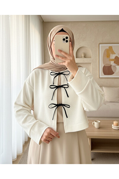 Modamorfo Cashmere Jacket with Lace-up Front -Cream