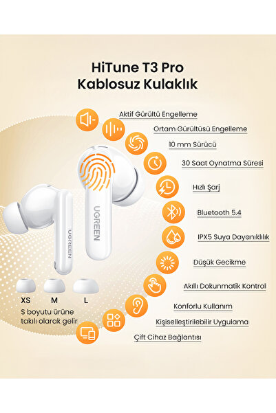 Ugreen Earbuds Wireless HiTune T3 Pro Active Noise-Cancelling - White