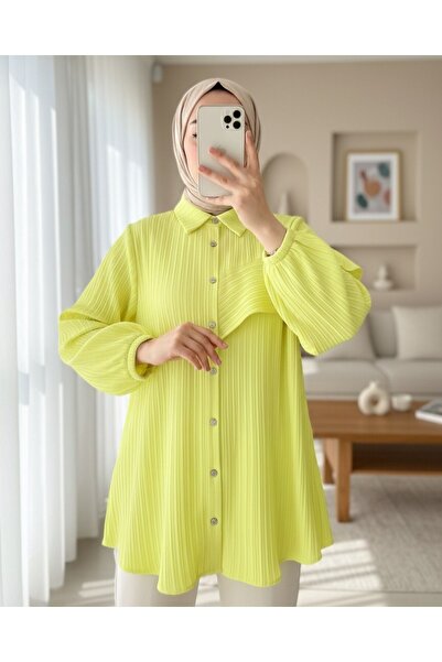 Modamorfo Elastic Tunic with Ruffle Detail on the Sleeve - Light Yellow