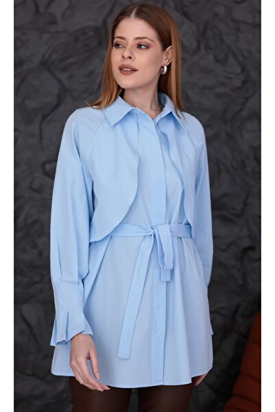 Dagü Design Kadın tesettür trenç mavi poplin tunik