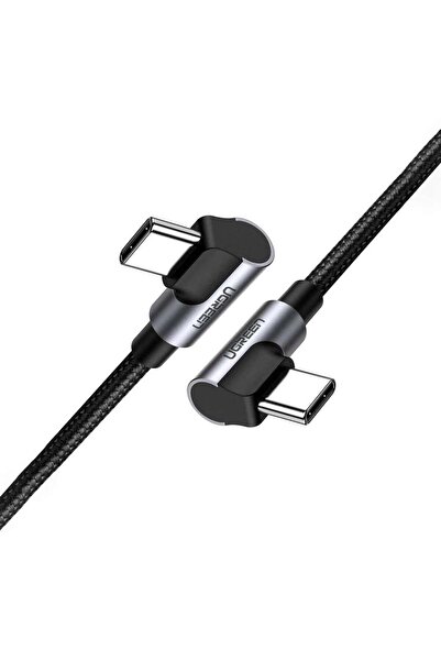 Ugreen USB-C 60W 3A QC PD Çift Tarafı 90 Derece Örgülü Hızlı Şarj Kalosu, 1 m...