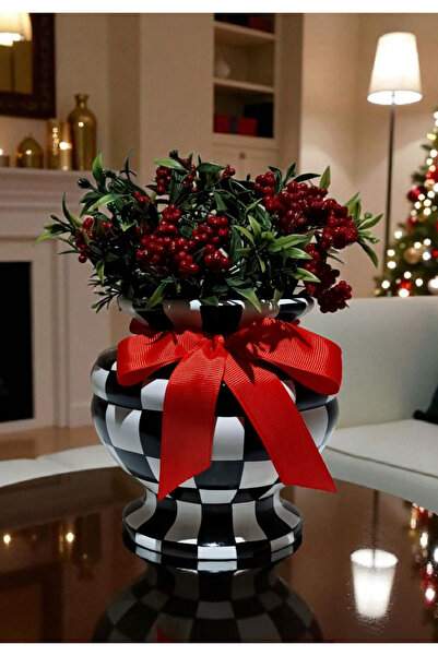 VERA HOME DECOR Seramik, El boyaması Dekoratif Obje, Dama desenli Vazo, Şah Küp