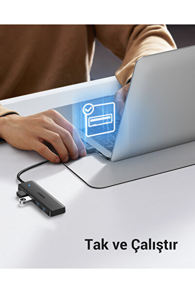 Ugreen USB-C USB 3.0 4 Port USB Hub Çoklayıcı, Gri, 70336