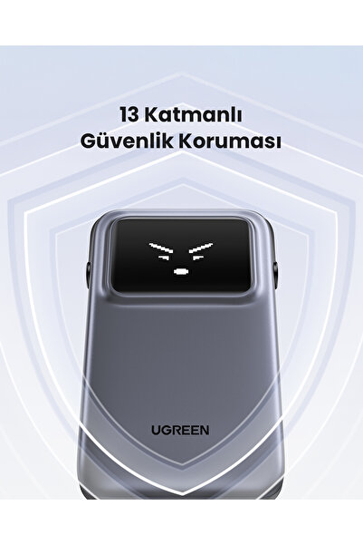 Ugreen Uno Power Bank USB-C and USB Ports with Built-in Cable 10000mAh 30W - Gray