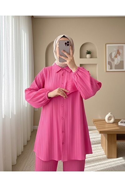 Modamorfo Elastic Tunic with Ruffle Detail on the Sleeve - Pink
