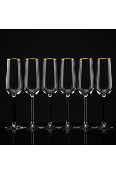 Paşabahçe Flute Footed Glass with Golden Gilding 195 Cc 6 Pieces