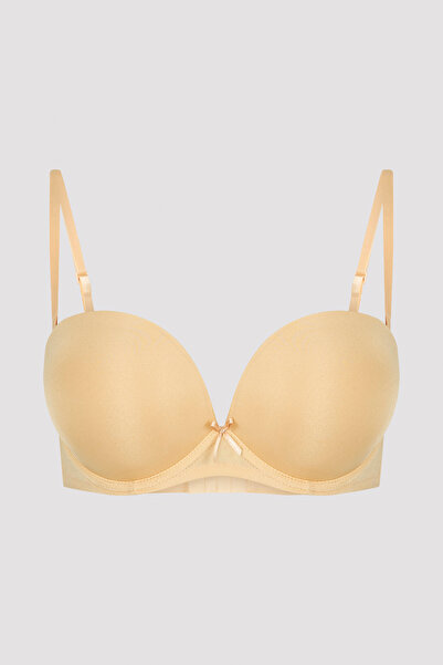 Penti Mélyen dekoltált Wow pánt nélküli Push Up párnázott, aládrótozott bézs melltartó