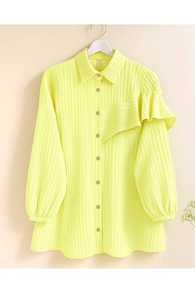 Modamorfo Elastic Tunic with Ruffle Detail on the Sleeve - Light Yellow