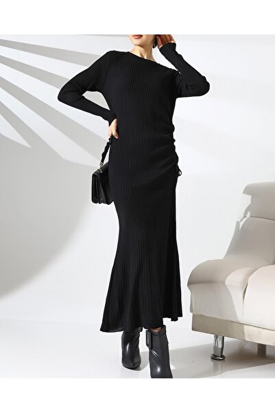Modamorfo Waist gathered fish knit dress -black