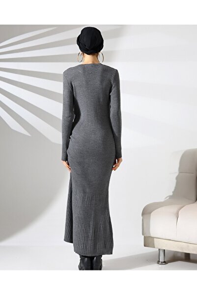 Modamorfo Waist gathered fish knit dress - smoky