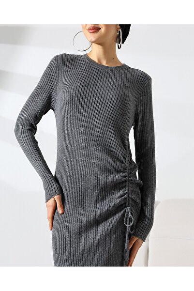 Modamorfo Waist gathered fish knit dress - smoky