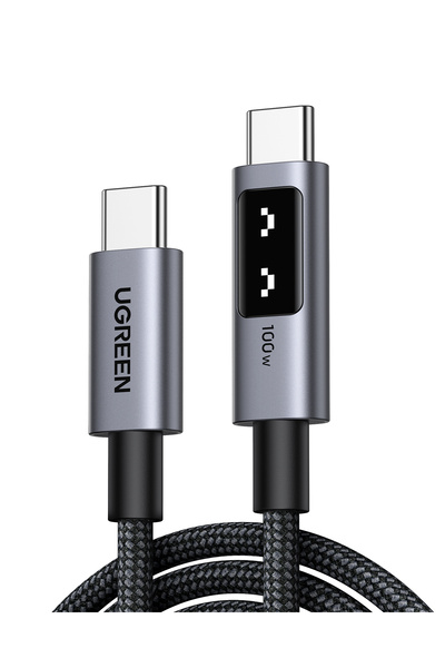 Ugreen Uno USB-C 100W 5A QC PD Örgülü Hızlı Şarj Kablosu, 1 Metre, Siyah, 35501