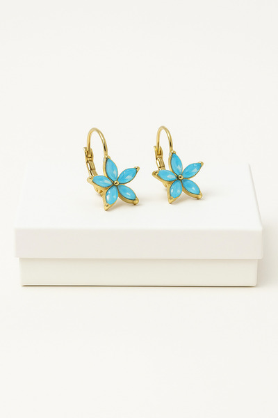 MakeWell أقراط مرصعة بحجر الزركون بتصميم زهرة اللوتس مع مشبك للأذن المثقوبة